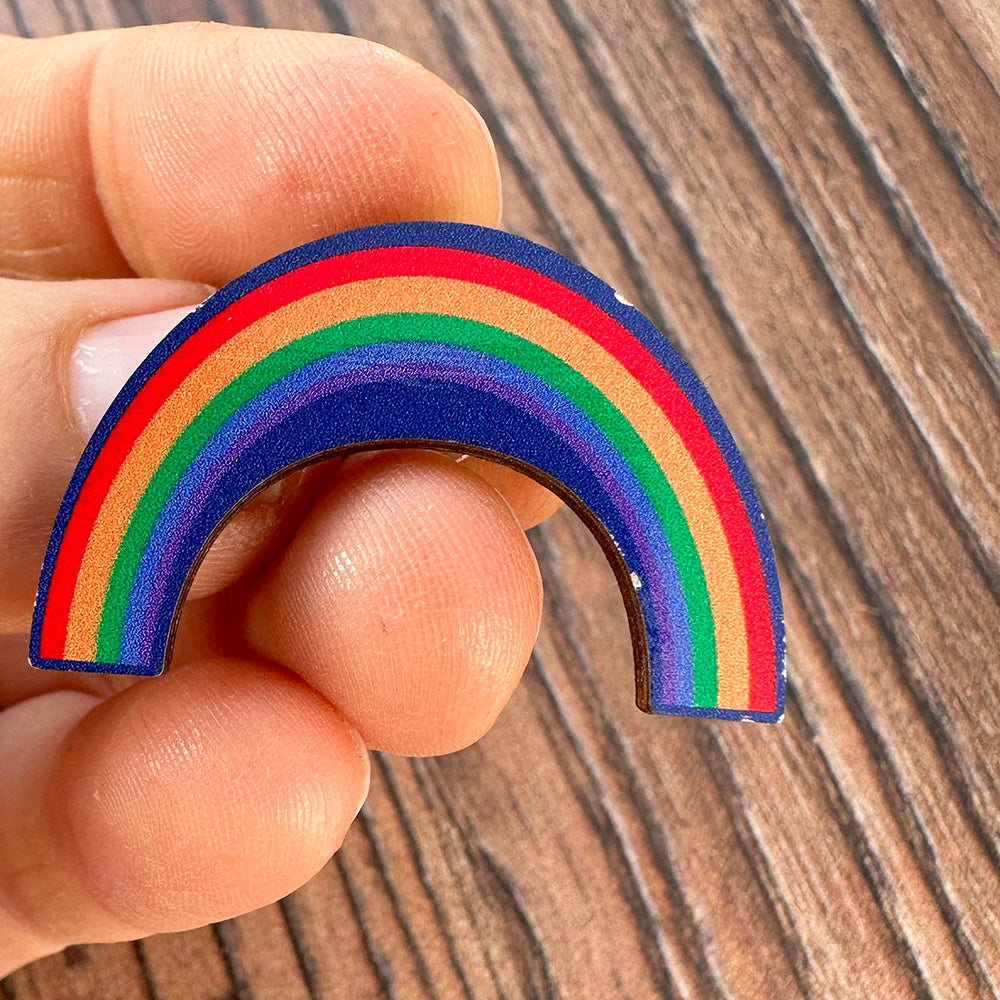 wooden rainbow pin badge