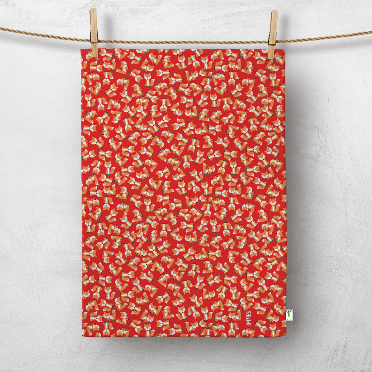 Red Fox Scatter Tea Towel in organic Cotton from UmmPixies. Designed and made in the UK