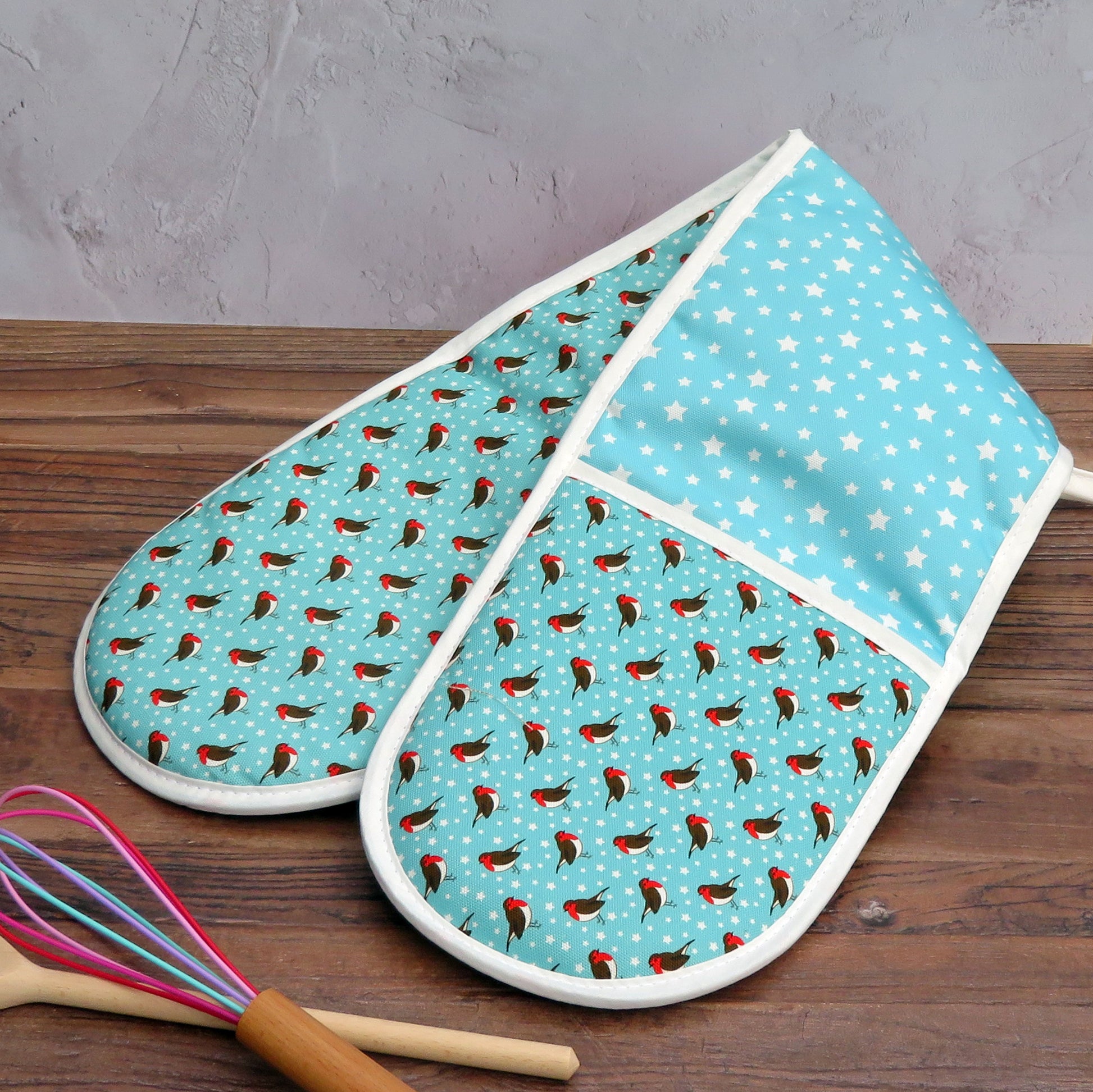 Blue Robins Oven Gloves in 100% Organic Cotton  