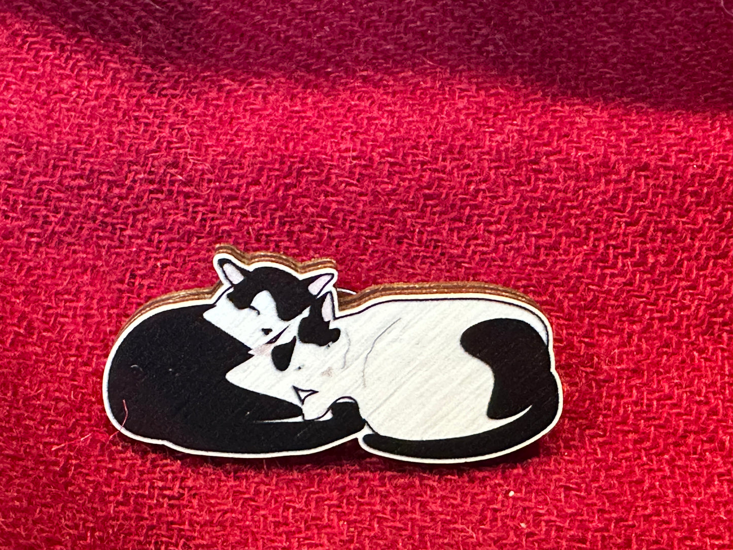 UmmPixies Curled Up Cats Wooden Pin Badge 