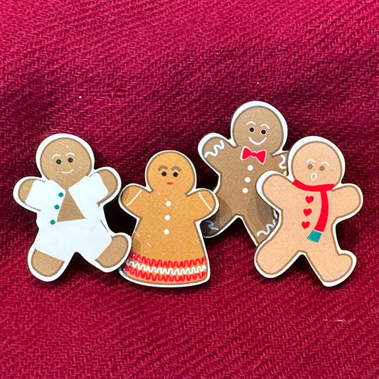 wooden gingerbread pin badges